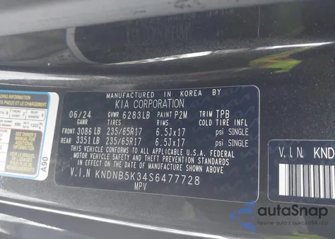 2025 Kia Carnival Mpv Lxs из США, поврежденный, VIN KNDNB5K34S6477728